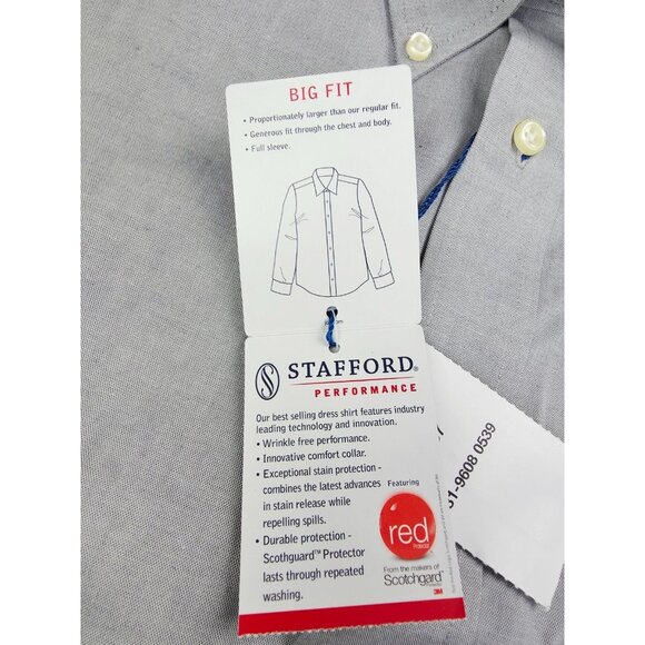 Stafford Performance Big Fit Size 19 36-37 Mens Gray Button Down Super Shirt NWT - Picture 6 of 11